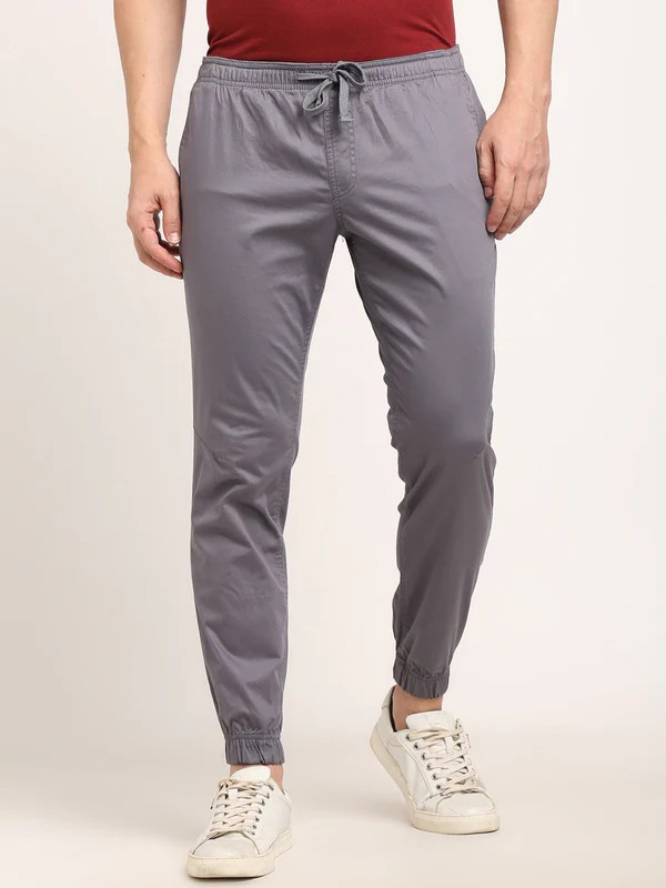 Indian Terrain Men's Comfort Fit Solid Grey Trousers